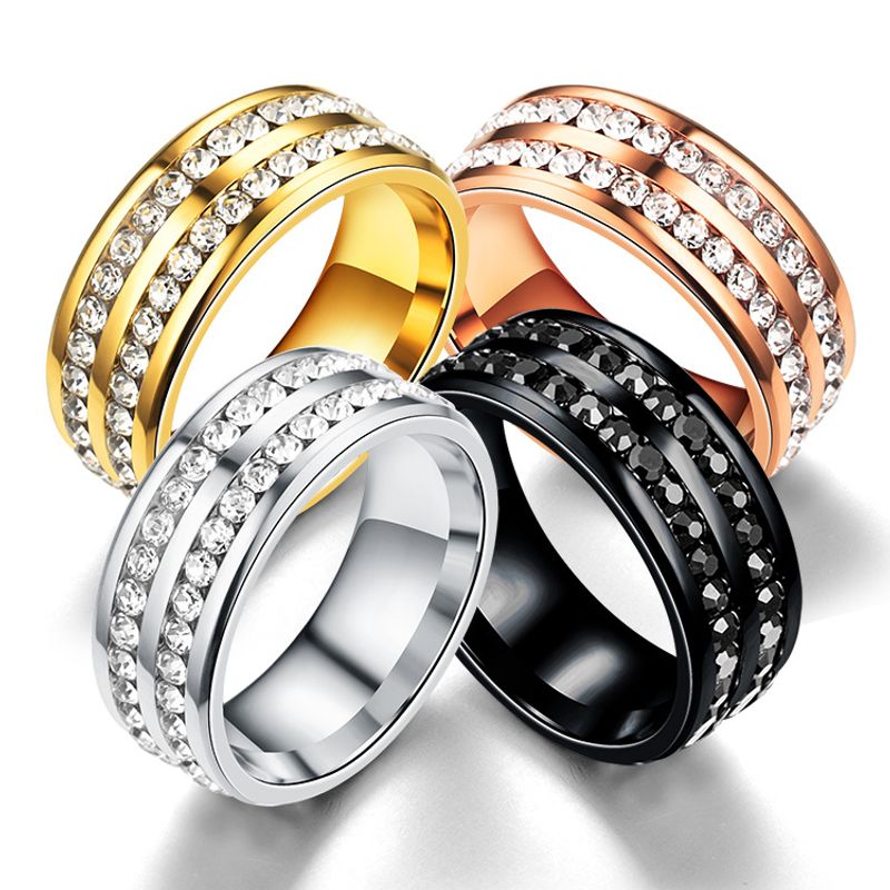 Europäischer Und Amerikanischer Außenhandel Titan Stahl Punkt Voll Diamant Zweireihiger Kreis Diamantring Neuer Beliebter Edelstahl Ring Fabrik Direkt Vertrieb