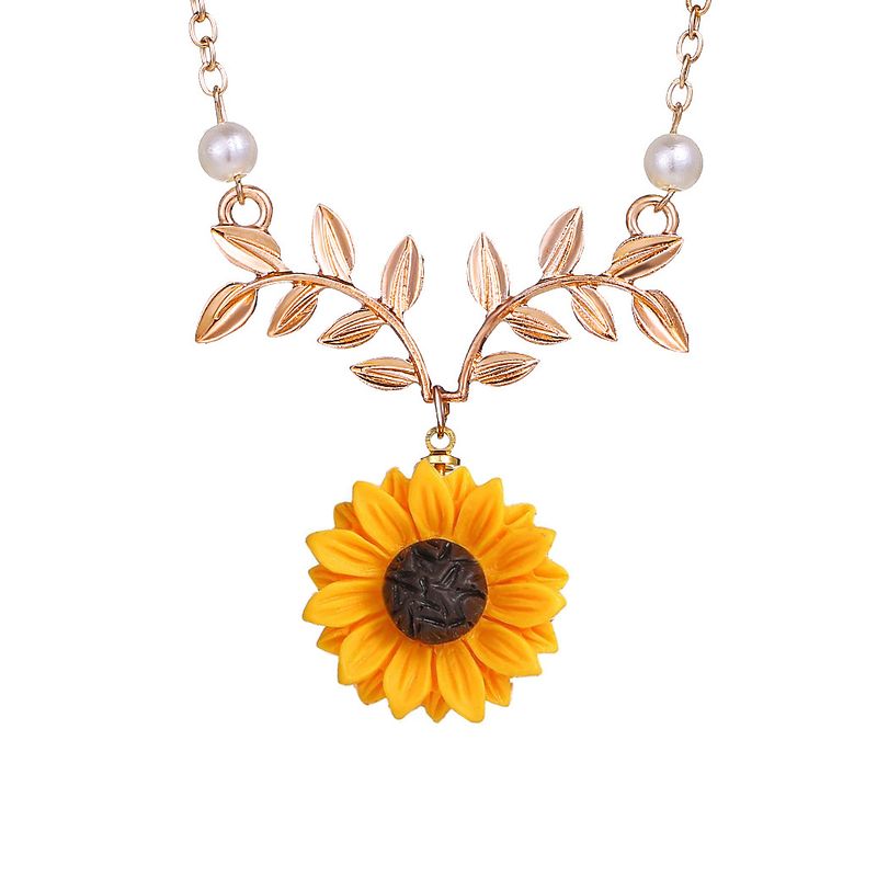 Grenz Überschreiten Der Neuer Schmuck Europäische Und Amerikanische Kreative Mode Sonnenblumen Halskette Blätter Blumen Anhänger Pullover Kette Frauen