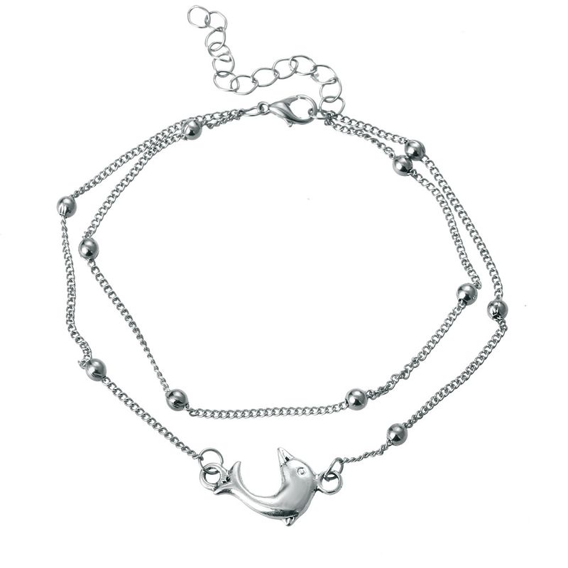 Europäische Und Amerikanische Neue Böhmische Fußkettchen Delphin Knöchel Silber Perlen Armband Mode Doppels Chicht Strand Schmuck Großhandel