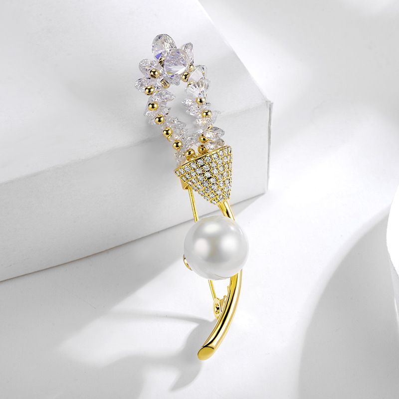 Europe And America Creative New Zircon Flower Brooch Female Personality High-end Pearl Corsage Pin Clothing Wholesale 850489