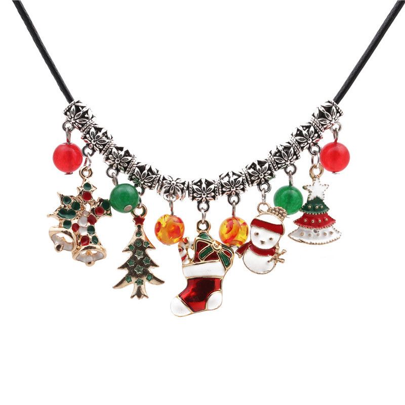 Européen Et Américain De Mode De Noël De Noël Arbre Clavicule Chaîne Collier Agate Perles Diy Pendentif Bonhomme De Neige Collier