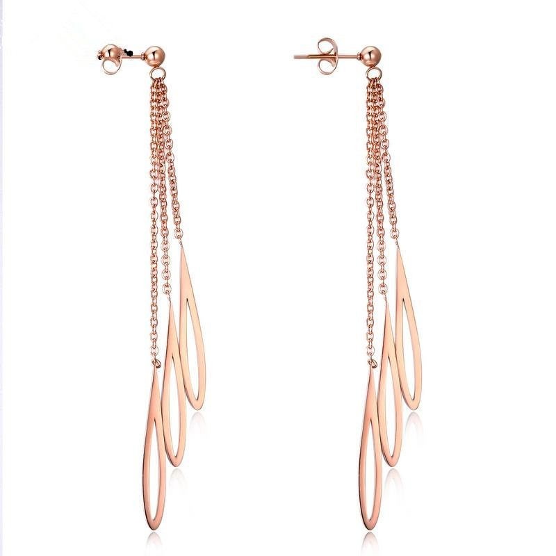 Opk Korean Style Internet Influencer Stud Earrings Women's Rose Gold Plated Earrings Long Tassel Temperamental Ear String Earrings