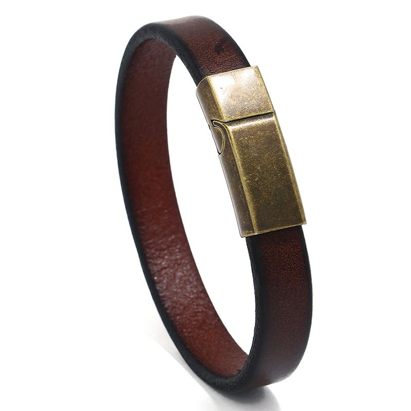 Leather Fashion Geometric Bracelet  (dark Brown 20.5cm) Nhpk2198-dark-brown-20.5cm