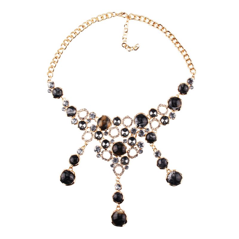 Imitated Crystal&cz Fashion Geometric Necklace  (black) Nhjq11001-black