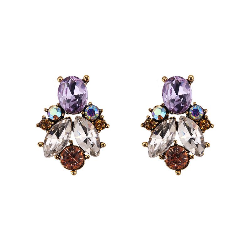 Imitated Crystal&cz Fashion Geometric Earring  (purple) Nhjq11137-purple