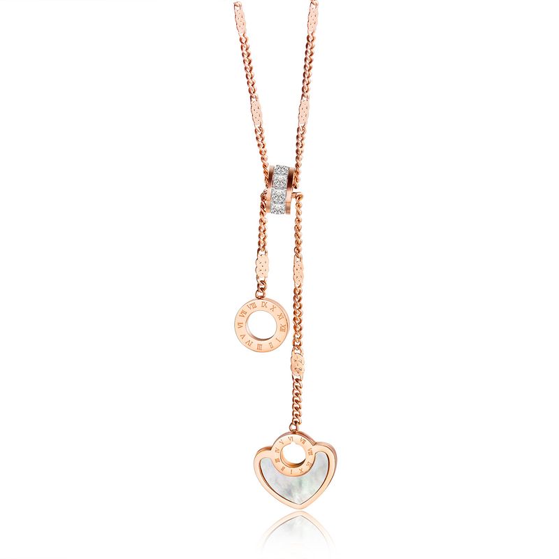 Opk Koreanische Version Von Vergoldeten Roségold Halskette Aus Titans Tahl Halskette Weibliche Herzförmige Weiße Muschel Römische Kreis Diamant-schlüsselbein Kette