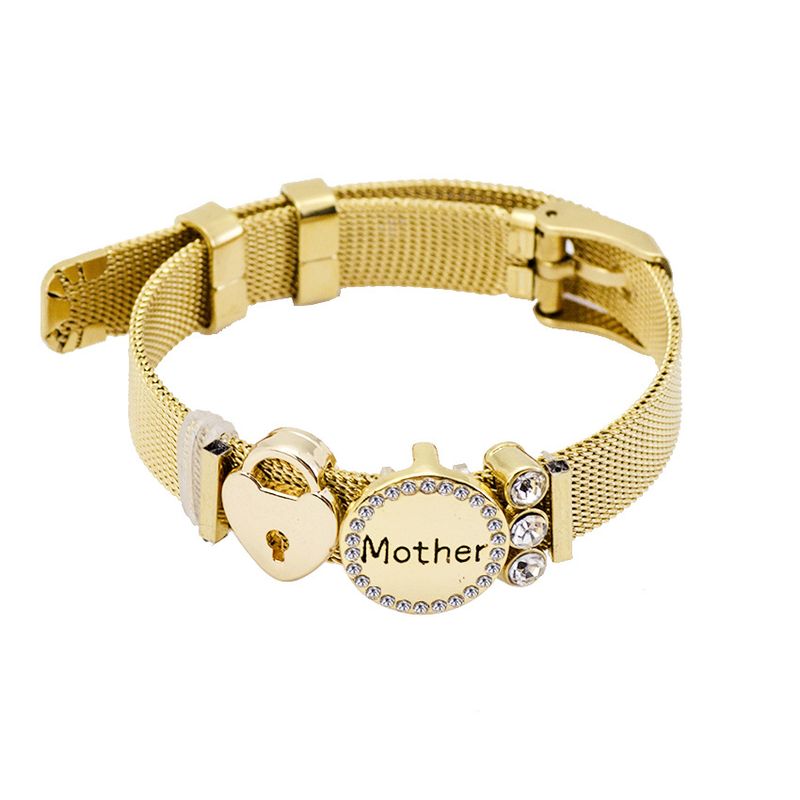 Neues Edelstahl-maschen Band Armband Keeper Armband Mother Runde Buchstaben Kombination Armband Muttertag Geschenk
