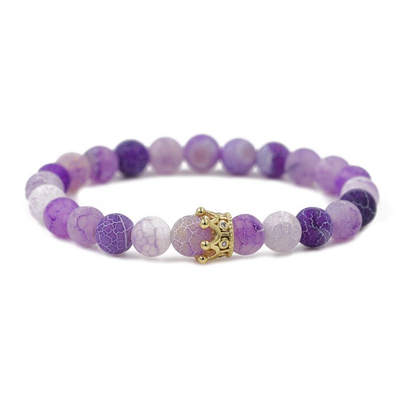 Europäischer Und Amerikanischer Schmuck Purple Verwettertes Vulkans Tein Crown Set Perlen Armband Crown Bracelet Paar Armband