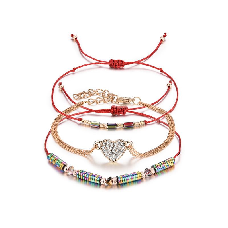 Chaude Diamant-amour Intégré Alliage Bracelet Couleur Aimant Série Rouge Ligne Combinaison Tissé À La Main Bijoux