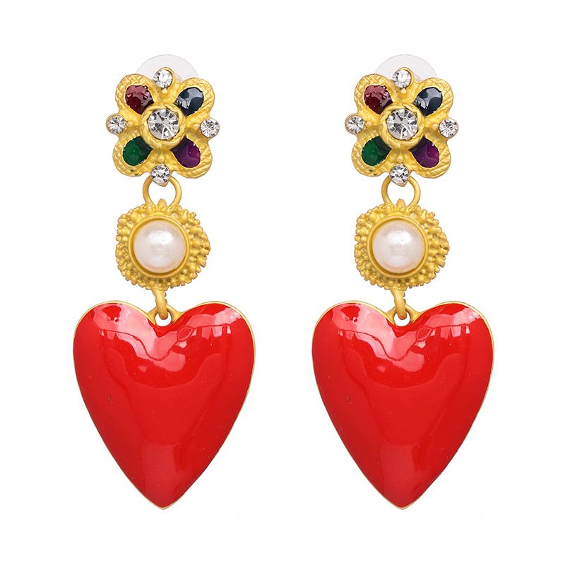 Jujia Vente Chaude Coeur Boucles D'oreilles Ornement Alliage Verre Forage Boucles D'oreilles Croix-frontière E-commerce Fournir Accessoires En Gros 51404