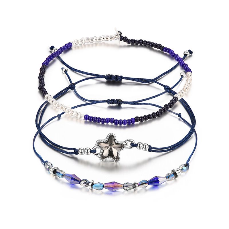 Croix-frontière Chaude Bleu Violet Strass Xingx Embelli Multi-couche Combinaison Cristal Bracelet Réglable Art Bracelet