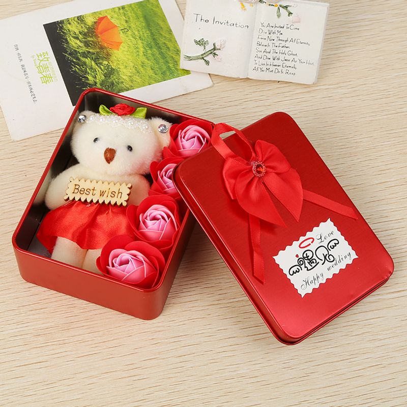 Fabrik Direkt Verkauf 4 Bären Eisen Box Rose Seifen Blume Valentinstag Werbe Kampagne Geschäfts Förderung Geschenke