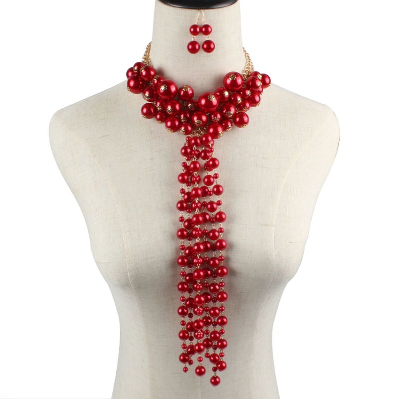 Beads Fashion Tassel Necklace  (red) Nhct0390-red