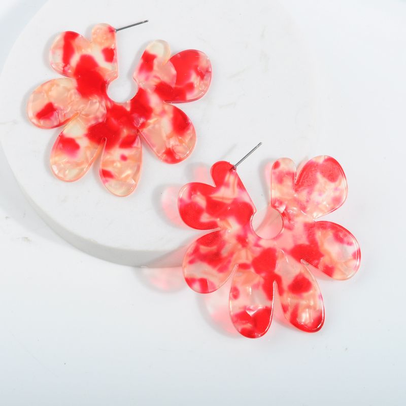 Plastic Vintage Flowers Earring  (red) Nhll0141-red