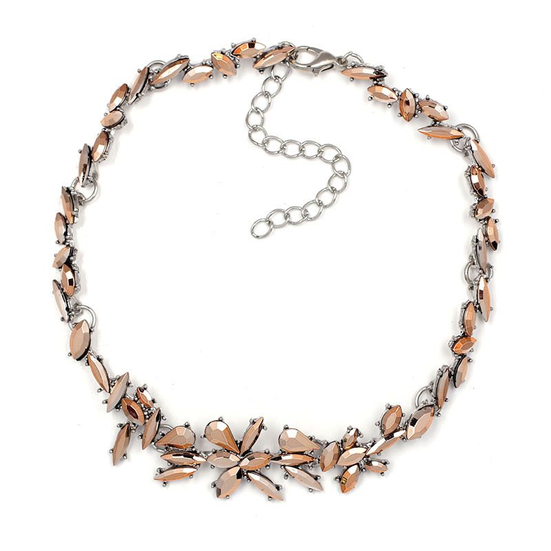2016 Herbst Und Winter Europäische Und Amerikanische Halskette Legierung Edelsteine Eingelegte Blumen Halskette Choker Außenhandel Schmuck Großhandel