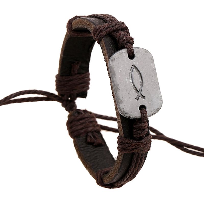 Leather Fashion Geometric Bracelet  (brown) Nhpk1290-brown