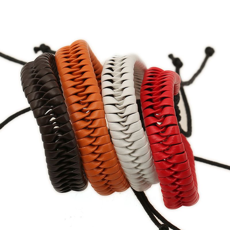 Leather Korea Geometric Bracelet  (red) Nhpk1392-red