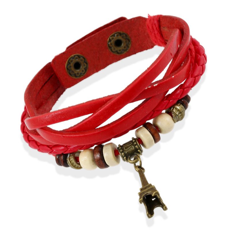 Leather Fashion Geometric Bracelet  (red) Nhpk1292-red