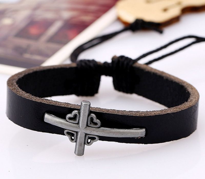 Leather Fashion Geometric Bracelet  (black) Nhpk1516-black