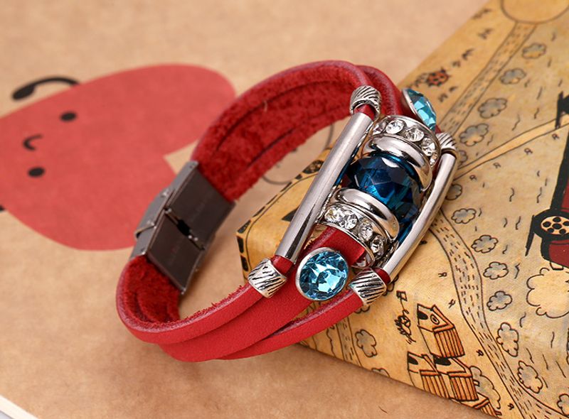 Leather Fashion Geometric Bracelet  (red) Nhpk1594-red