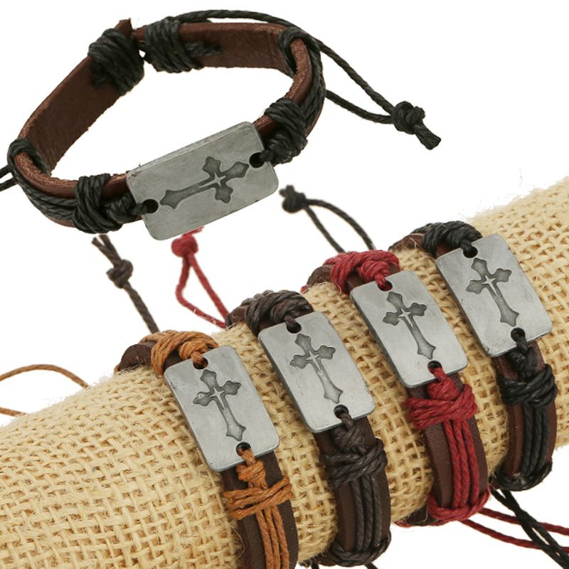 Leather Fashion Geometric Bracelet  (rope 4 Colors Mixed Hair) Nhpk1648-rope 4 Colors Mixed Hair