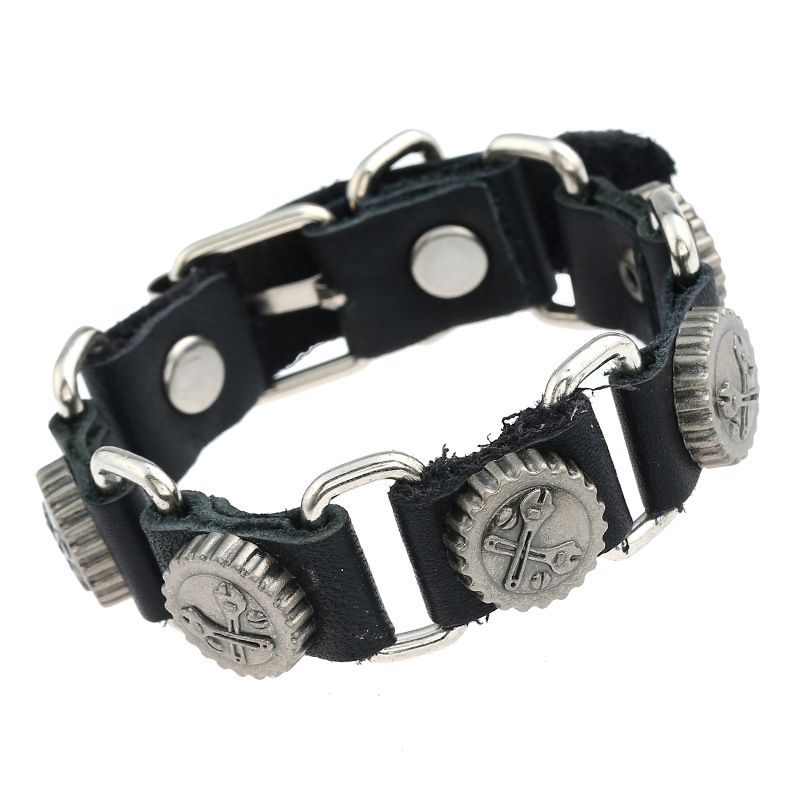 Leather Fashion Geometric Bracelet  (black) Nhpk1665-black