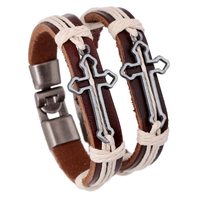 Leather Fashion Geometric Bracelet  (male) Nhpk1697-male