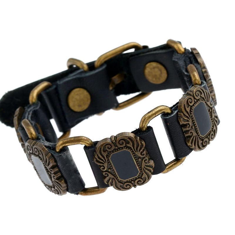 Leather Fashion Geometric Bracelet  (black) Nhpk1717-black