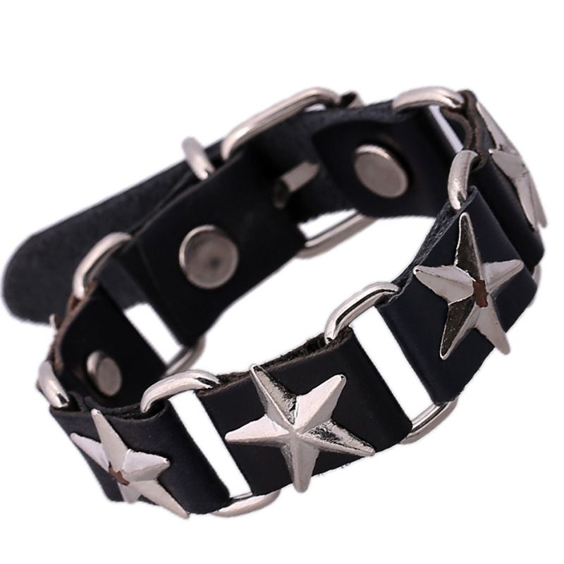 Leather Fashion Geometric Bracelet  (black Five-pointed Star) Nhpk1734-black Five-pointed Star