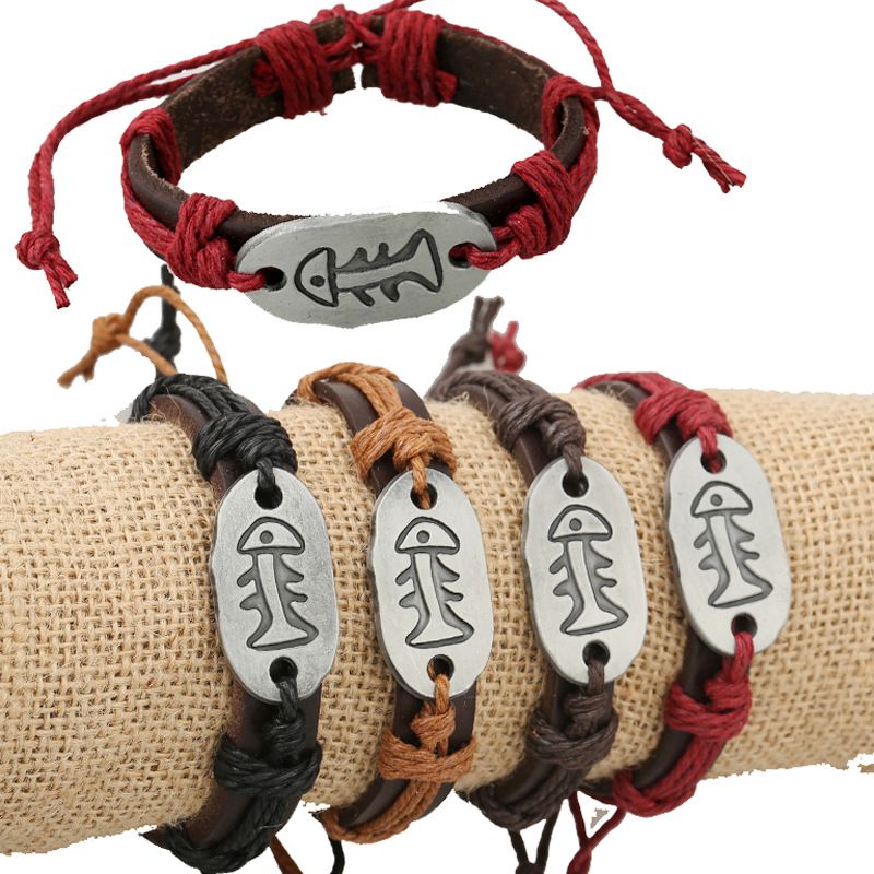 Leather Vintage Geometric Bracelet  (four-color Ropes Are Made) Nhpk1759-four-color Ropes Are Made