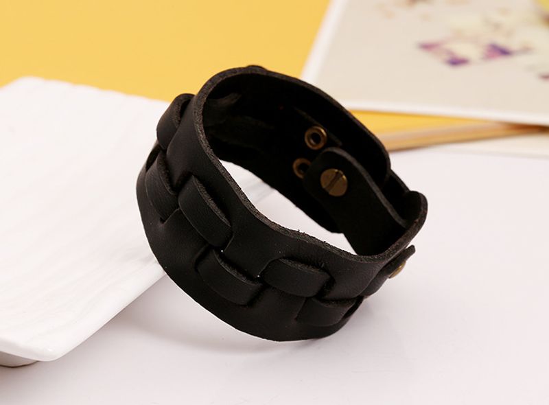 Leather Fashion Geometric Bracelet  (black) Nhpk1775-black