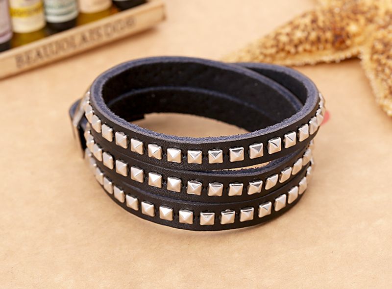 Leather Fashion Geometric Bracelet  (black) Nhpk1817-black