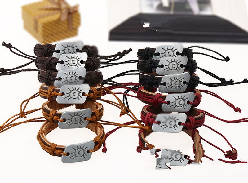 Ventes Directes D'usine Bovins En Cuir Bracelet Yiwu Accessoires Alliage De Tournesol Chanvre Corde Weave Vintage Véritable Bracelet En Cuir