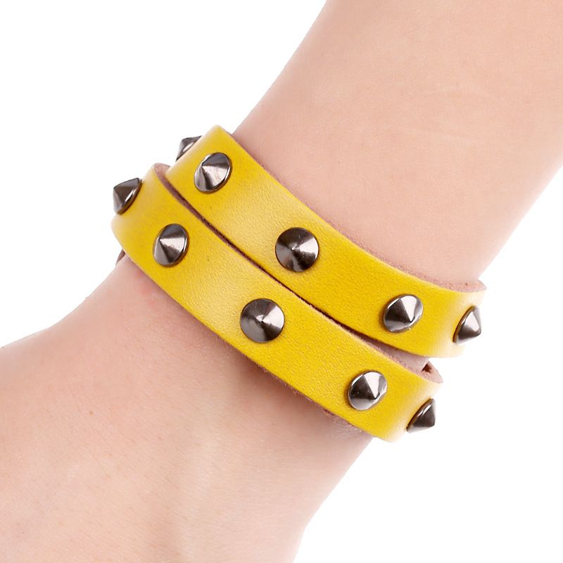 Européen Et Américain Exportation Du Commerce Extérieur Bijoux Deux Cercles Femmes De Peau De Vache Bracelet Punk Rivet En Cuir Bracelet Punk Bijoux