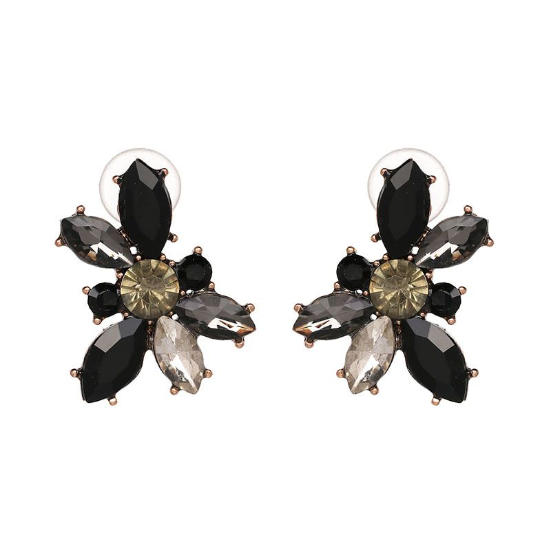 Imitated Crystal&cz Fashion Flowers Earring  (black) Nhjj3989-black
