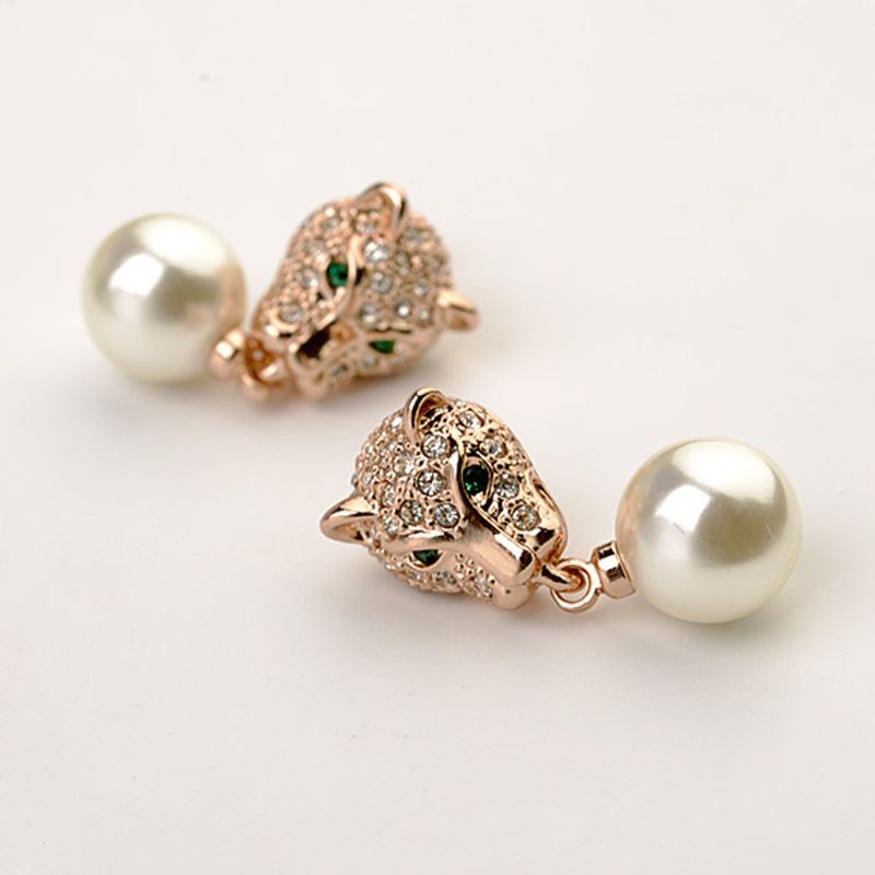 Exquisite Persönlichkeit Voller Diamant Leoparden Perlen Ohrringe Modetrend Europäische Und Amerikanische Ohrringe Außenhandel Schmuck Großhandel 321863