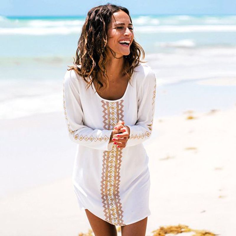 Großhandel Europäische Und Amerikanische Strand Ferien Menschen Baumwolle Bestickte Bikini Bluse Mit Strand Kleidung Sonnenschutz Kleidung Mantel Frauen Bluse