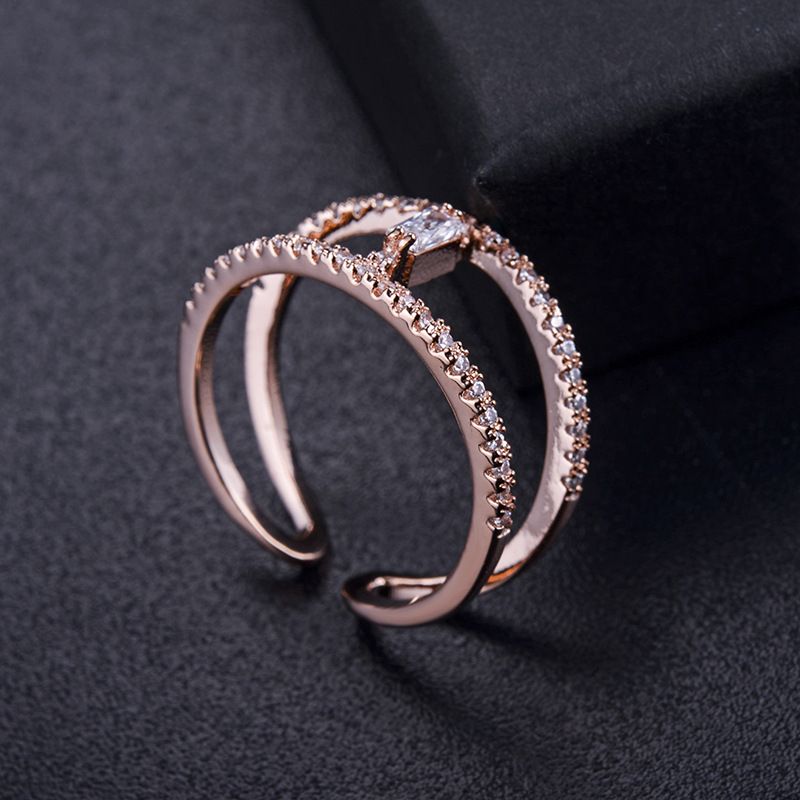 Modischer Neuer Stil Einfacher Mikro-eingelegter Zirkon-eröffnungs Ring Weiblicher Koreanischer Stil Temperament Persönlichkeit Doppels Chicht Ring Ring Großhandel
