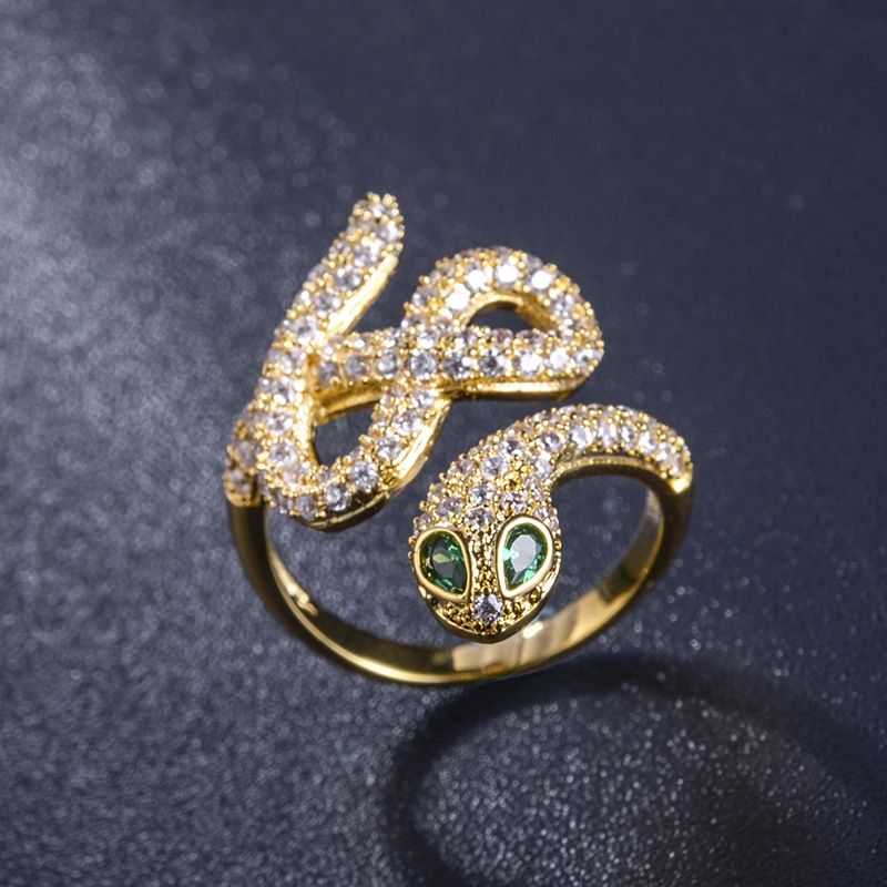 2018 Neuer Stil Europäischer Und Amerikanischer Kreativer Eingelegter Zirkon Goldener Serpentinen Ring Damenmode Persönlichkeit Beliebter Offener Ring