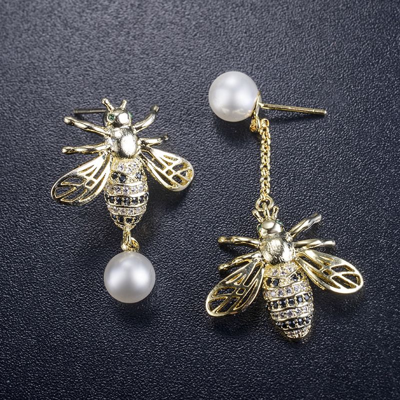 Koreanische Version Der Neuen Bienen Perlen Ohrringe Ohrringe Weibliche Temperament Mode Asymmetrische 925 Sterling Silber Nadel Ohrringe Großhandel