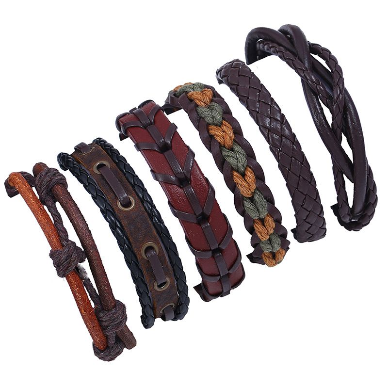 Leather Fashion Geometric Bracelet  (six Sets) Nhpk2007-six Sets