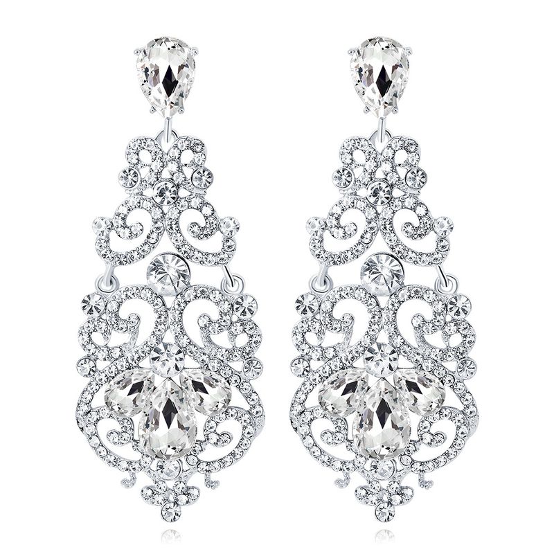 Croix-frontière E-commerce Vente Chaude Produit Européen Et Américain Boucles D'oreilles Alliage De Mode Plein Cristal De Diamant Boucles D'oreilles Tous Les-correspondant Boucle D'oreille Pendentif Pour Les Dames