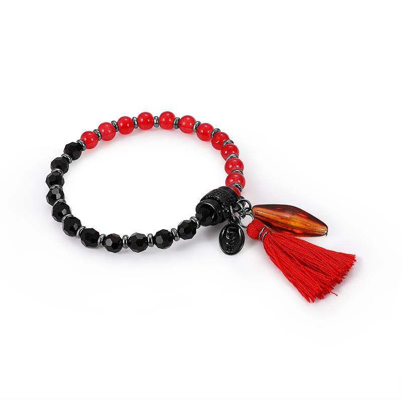 Die Neue Doppel-pin-farbe Rot Schwarz Glas Perlen Quaste Anhänger Armband