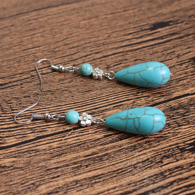 Natural Stone Vintage Geometric Earring  (photo Color) Nhks0320-photo-color