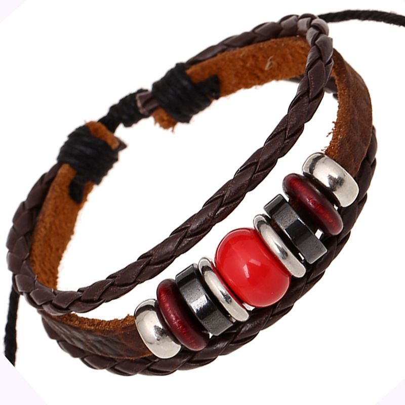 Style Coréen Nouveau Perlé Bracelet En Cuir Usine Ventes Directes Bovins En Cuir Bracelet En Cuir Ornement En Gros En Cuir Cordon Bracelet