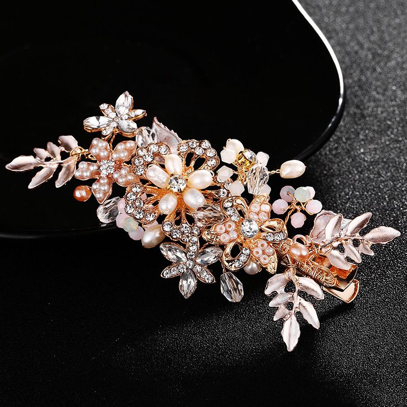 Heiße Mode Perle Strass Braut Kopfschmuck Haarnadel Hand Gefertigte Legierung Blumen Haarnadel Schmuck