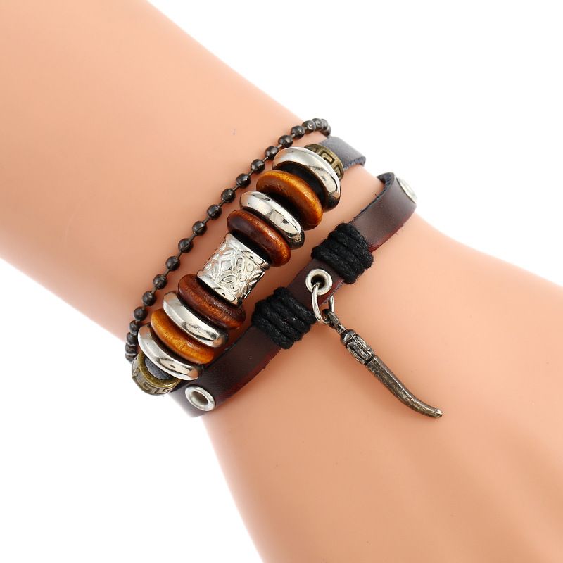 Leather Fashion Geometric Bracelet  (dark Brown) Nhpk1242-dark Brown