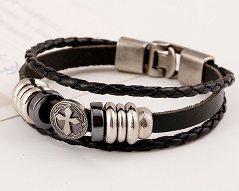 Leather Fashion Geometric Bracelet  (black) Nhpk1377-black