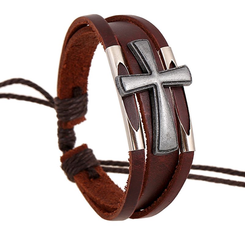 Leather Fashion Geometric Bracelet  (photo Color) Nhpk1495-photo Color