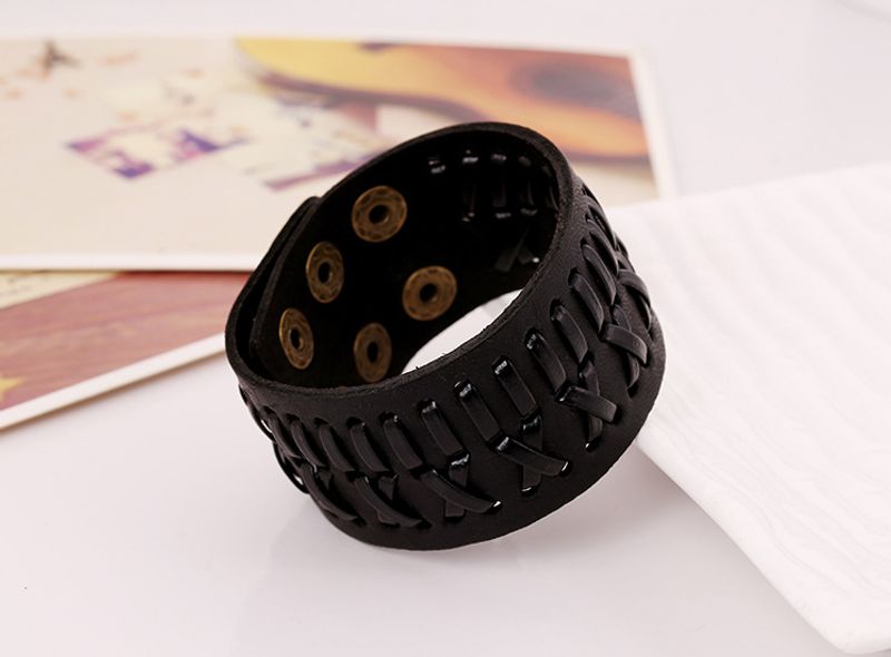 Leather Fashion Geometric Bracelet  (black) Nhpk1716-black